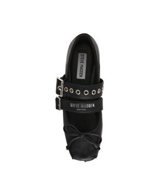 STEVE MADDEN CEARA バレエダブルストラップフラットシューズ ブラックレザー