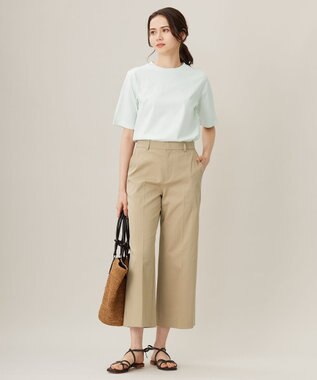 自由区 L 【接触冷感・洗える】コットンサテンストレッチクロップド丈ワイド パンツ ベージュ