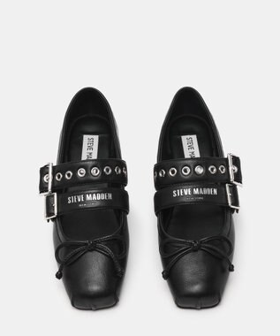 STEVE MADDEN CEARA バレエダブルストラップフラットシューズ ブラックレザー