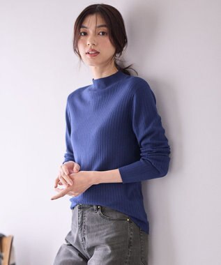 ANY 【洗濯機可】ランダムリブハイネックニット ロイヤルブルー