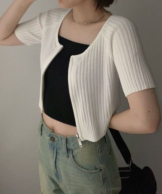 WEGO ダブルジップオフショルニットトップス オフホワイト