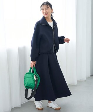 UNFILO L 【野呂佳代さん着用】BEAUTY FORM JERSEY+ ZIPブルゾン ネイビー