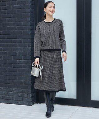 自由区 L 【WEB限定カラーあり・洗える】リバーシブルニット セットアップ(プルオーバー×フレアスカート) ブラック×グレージュ
