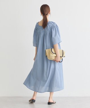 earth music&ecology ギャザーロングワンピース Light Blue