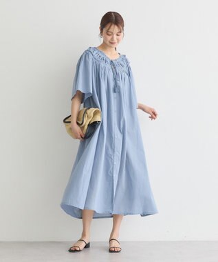 earth music&ecology ギャザーロングワンピース Light Blue