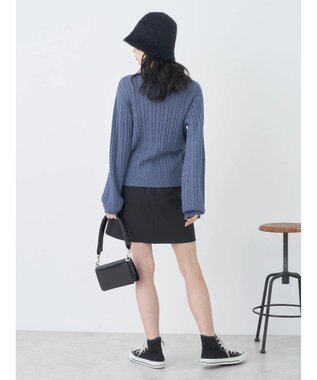 earth music&ecology 刺繍入りケーブルニットプルオーバー Blue