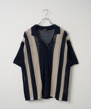 WEGO マルチストライプニットシャツ（S） ネイビー