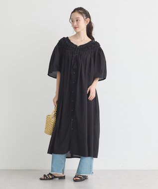 earth music&ecology ギャザーロングワンピース Black