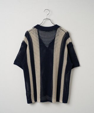 WEGO マルチストライプニットシャツ（S） ネイビー