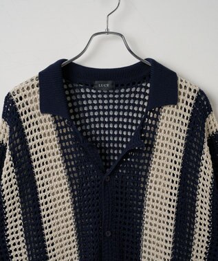 WEGO マルチストライプニットシャツ（S） ネイビー