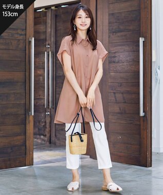 Tiaclasse 【洗える】フレンチスリーブシャツチュニックブラウス ライトピンク