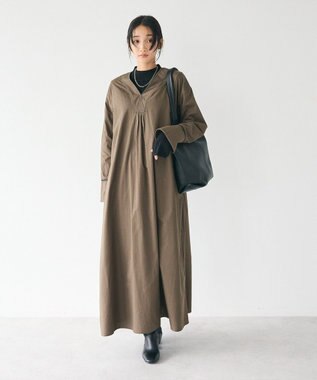 CRAFT STANDARD BOUTIQUE 刺繍入りツイルＶネックワンピース Khaki