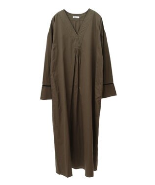 CRAFT STANDARD BOUTIQUE 刺繍入りツイルＶネックワンピース Khaki