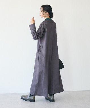 CRAFT STANDARD BOUTIQUE 刺繍入りツイルＶネックワンピース Charcoal Gray