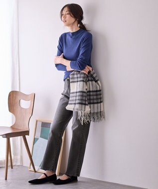 ANY 【洗濯機可】ランダムリブハイネックニット ロイヤルブルー