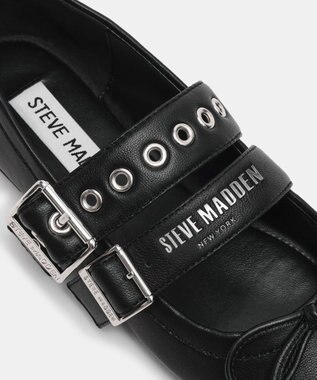 STEVE MADDEN CEARA バレエダブルストラップフラットシューズ ブラックレザー