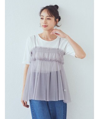 earth music&ecology ＳＥＴ２点チュールビスチェ＋リブプルオーバー Gray