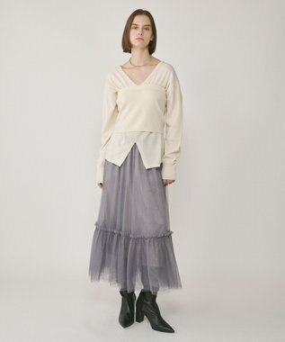 GRACE CONTINENTAL ウールVネックニットトップ ホワイト