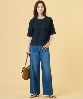 J.PRESS LADIES L 【洗える】BASIC STRETCH DENIM ワイド ストレート デニム ユーズド系