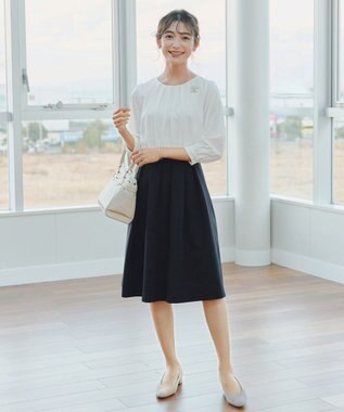 Tiaclasse L 【ダブルクロス】シフォンドッキングワンピース ネイビー