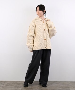LENO ARAN PULLOVER【UNISEX】アラン柄ニットプルオーバー/カーディガン IVORY