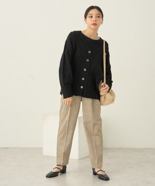 earth music&ecology 裏起毛テーパードパンツ Check Brown