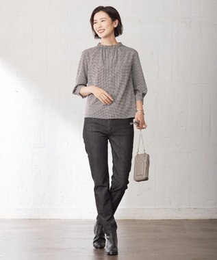 J.PRESS LADIES L チェックプリント スリットフリルネック カットソー ネイビー系5