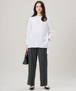 自由区 S 【セットアップ対応・接触冷感・洗える】リネンライクシンセティックワイドストレート パンツ スレート