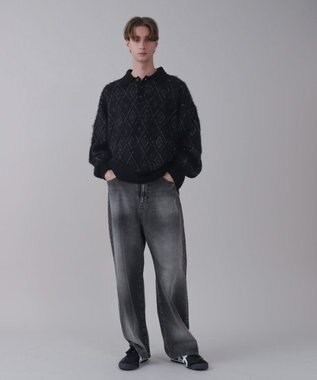 WEGO 【ユニセックス着用ITEM/SMLサイズ展開/ウエスト調整可】バギーデニムパンツ ブラックその他