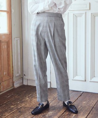 earth music&ecology 裏起毛テーパードパンツ Check Black