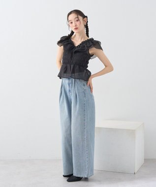 earth music&ecology タックホックデニムパンツ Light Indigo