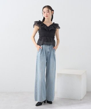 earth music&ecology タックホックデニムパンツ Light Indigo