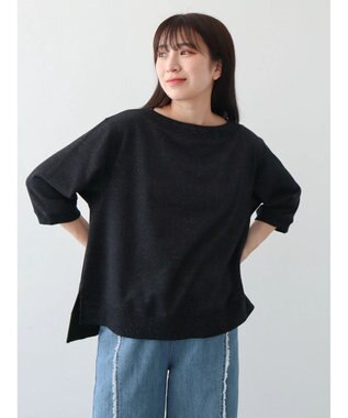 Green Parks ボートネックラメミニ裏毛プルオーバー Black