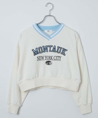 WEGO Vネックラインリブショートスウェット オフホワイト