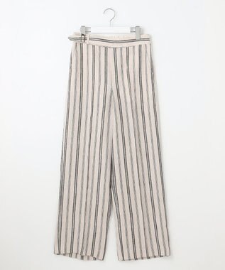 23区 【洗える】リネンストライプ ワイド パンツ ベージュストライプ