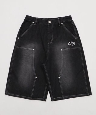 WEGO 【ユニセックス着用ITEM】ダブルニーロゴデニムショーツ デニムブラック