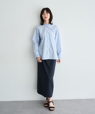 YECCA VECCA イージケアフリルカラーシャツ Stripe Blue