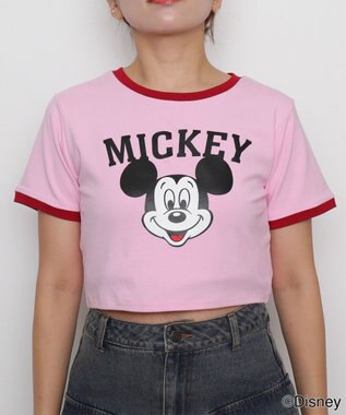 WEGO MICKEY　MOUSE／リンガーTシャツ ピンク