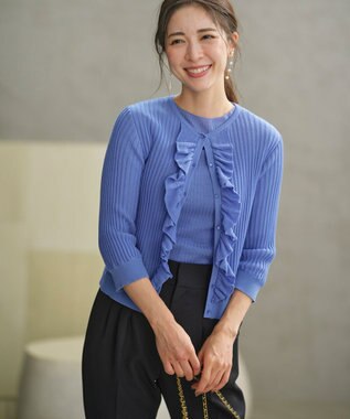 組曲 S シアーニット フリルカーディガン ブルー系