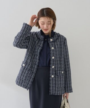 YECCA VECCA イージケアフリルカラーシャツ Navy