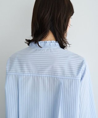 YECCA VECCA イージケアフリルカラーシャツ Stripe Blue