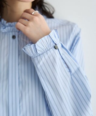 YECCA VECCA イージケアフリルカラーシャツ Stripe Blue