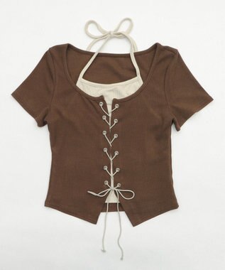 WEGO フロントレースアップレイヤードT ブラウン