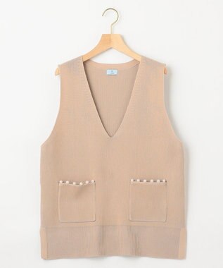 組曲 【洗える・軽量】パールディテールニット ベスト ベージュ系