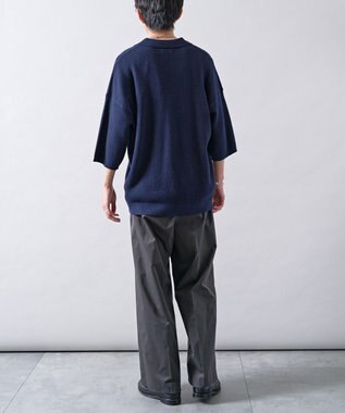 CRAFT STANDARD BOUTIQUE 透かし編み半袖ニットポロシャツ Navy