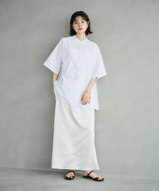 #Newans 【洗える/セットアップ可能】ハシゴレースビブデザインシャツ ホワイト