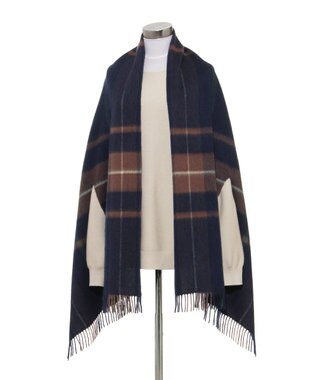 MOONBAT MACKINTOSH PHILOSOPHY(マッキントッシュ フィロソフィー）ウール100% 2WAYチェックポンチョストール ネイビーブルー
