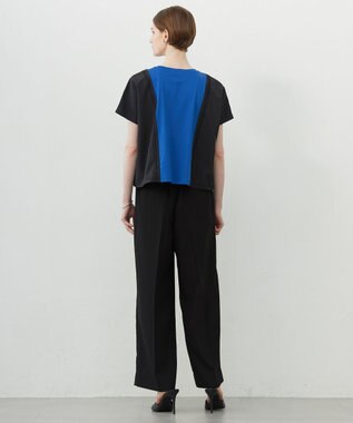 ICB L 【接触冷感・UVケア・洗える】シルケットスムースコンビ バイカラーカットソー ラピスラズリ×ブラック系