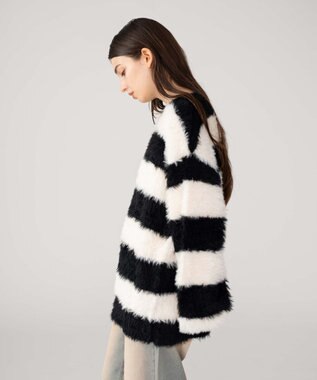 WEGO 【2025秋冬新作/ユニセックス着用ITEM/MLサイズ展開】フェザーニットプルオーバー ホワイトボーダー