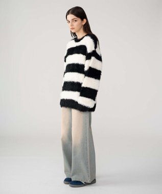 WEGO 【2025秋冬新作/ユニセックス着用ITEM/MLサイズ展開】フェザーニットプルオーバー ホワイトボーダー